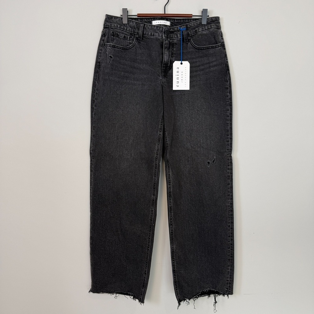 Eunina Felix Low Rise Baggy Jeans Womens 7/28‎ Faded Black Raw Hem Full Length